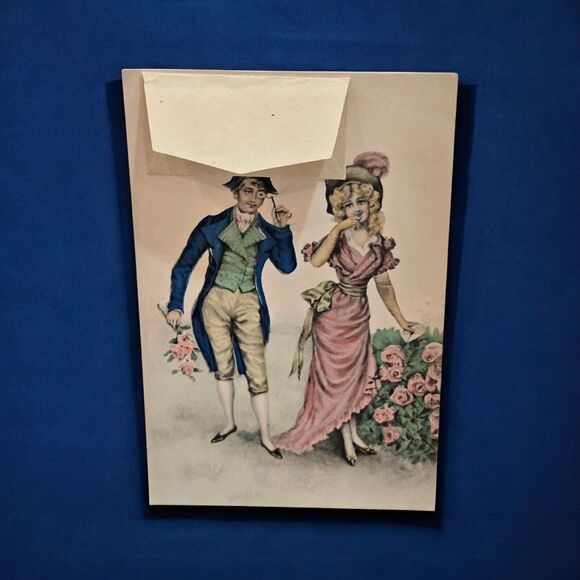 Victorian Austrian Novelty Pocket Env. Post Card Romance Love Pink Rose Garden - Picture 2 of 7